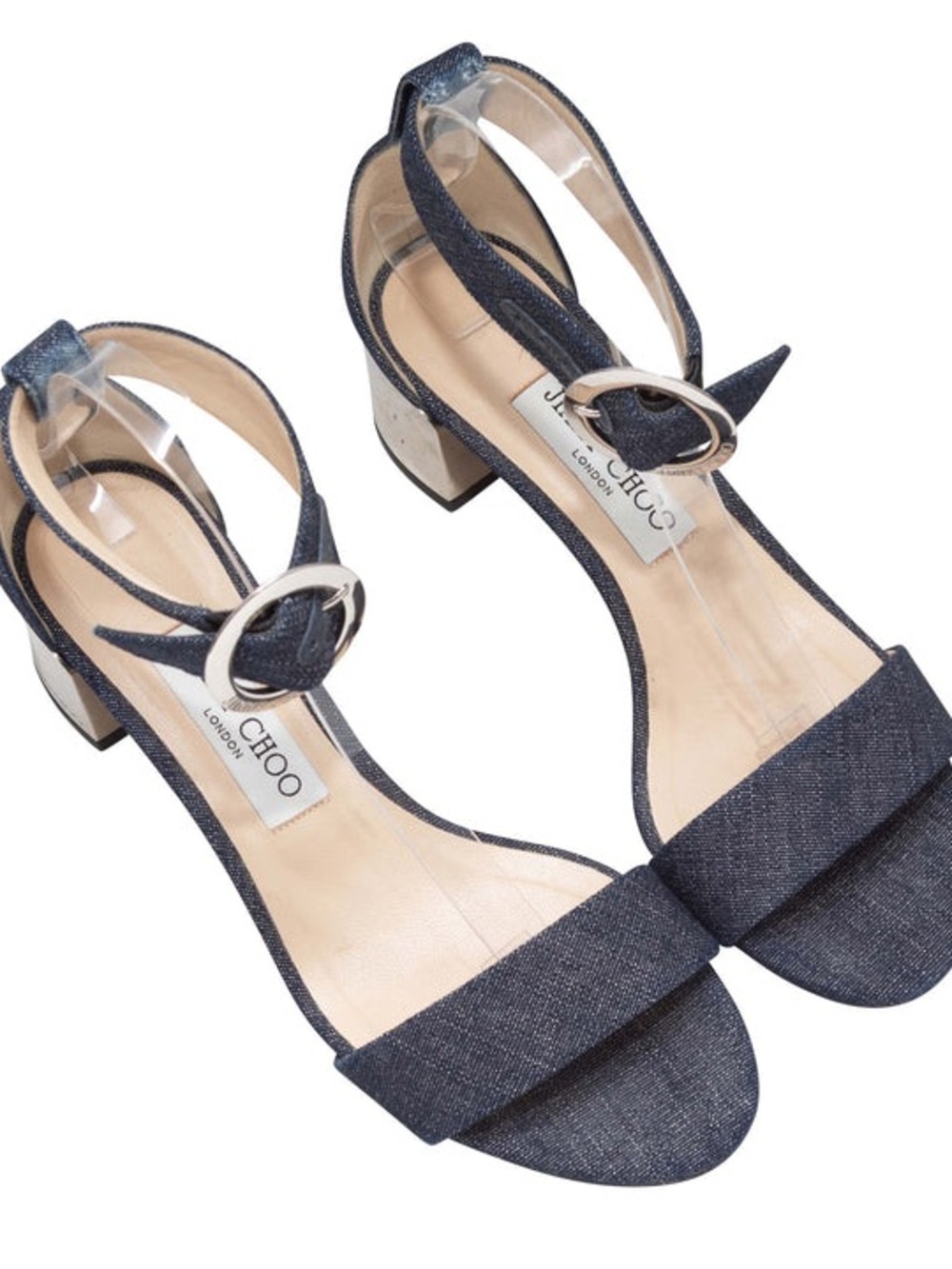 JIMMY CHOO DENIM ANKLE STRAP HEELED SANDALS SIZE 37.5